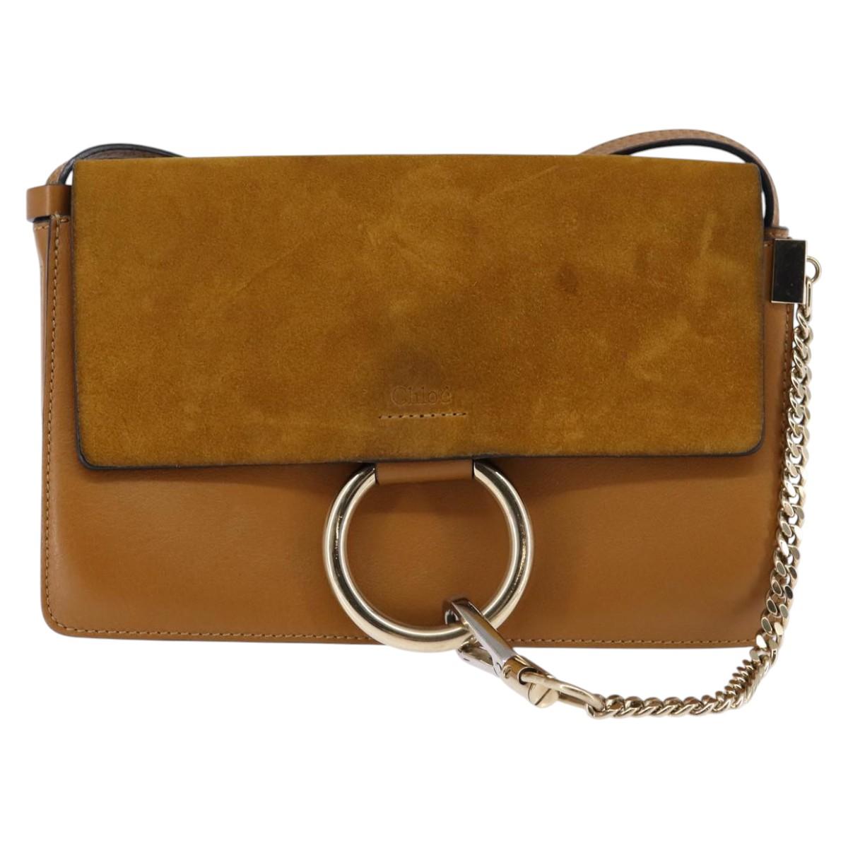 Chloe Fay Shoulder Bag Suede Leather Beige Gold Auth BA5749