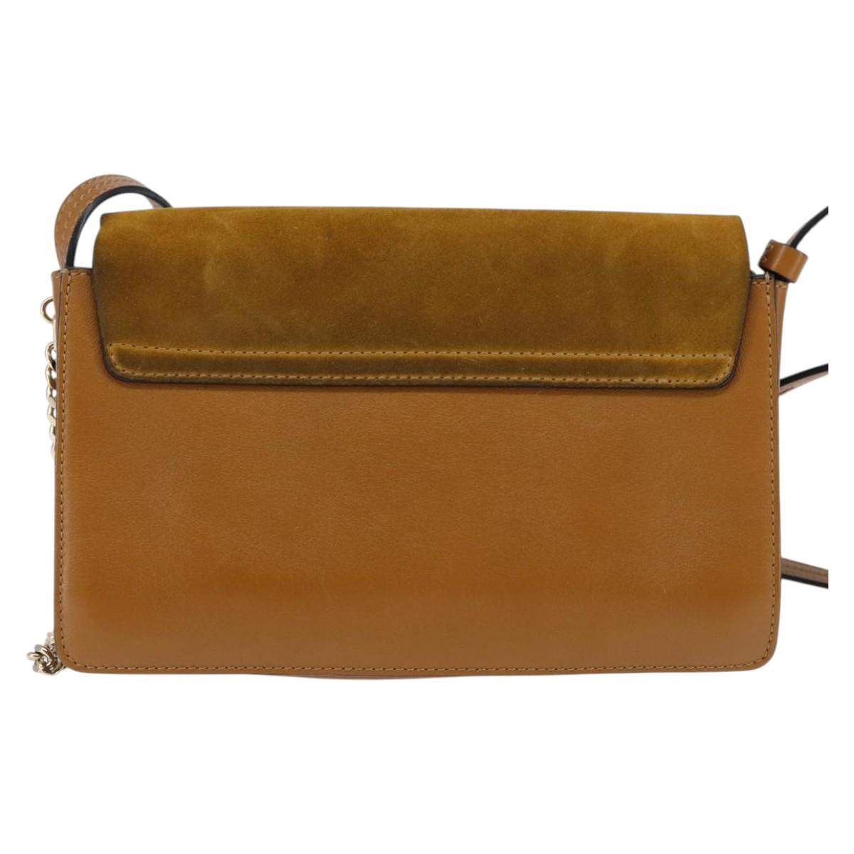 Chloe Fay Shoulder Bag Suede Leather Beige Gold Auth BA5749