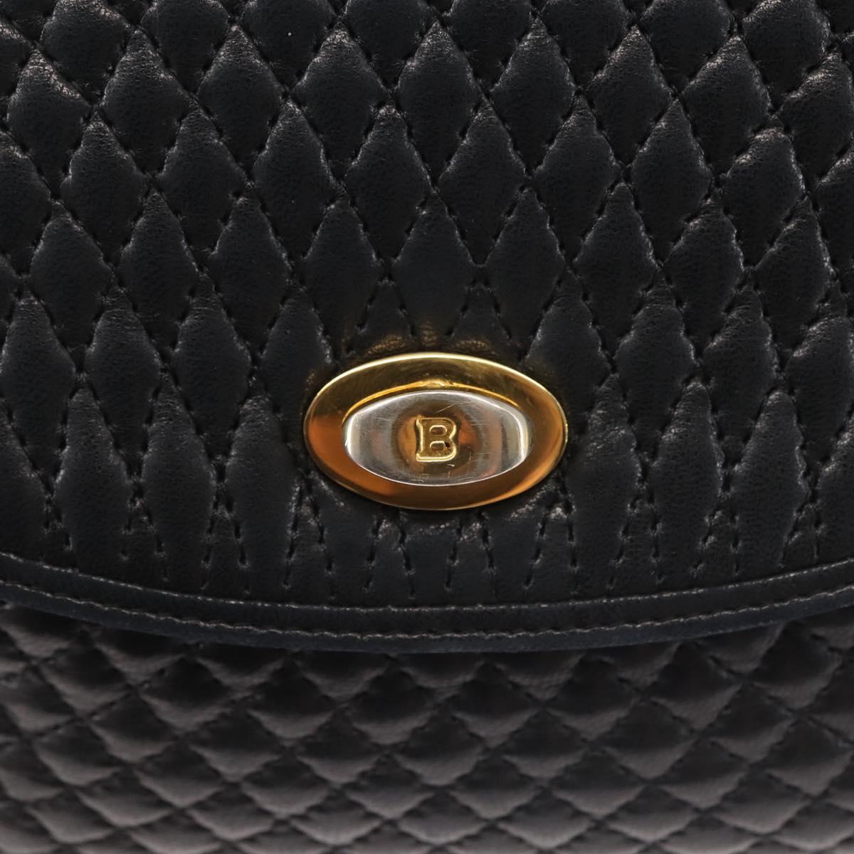 BALLY Chain Shoulder Bag Leather Black Gold Auth BA5751