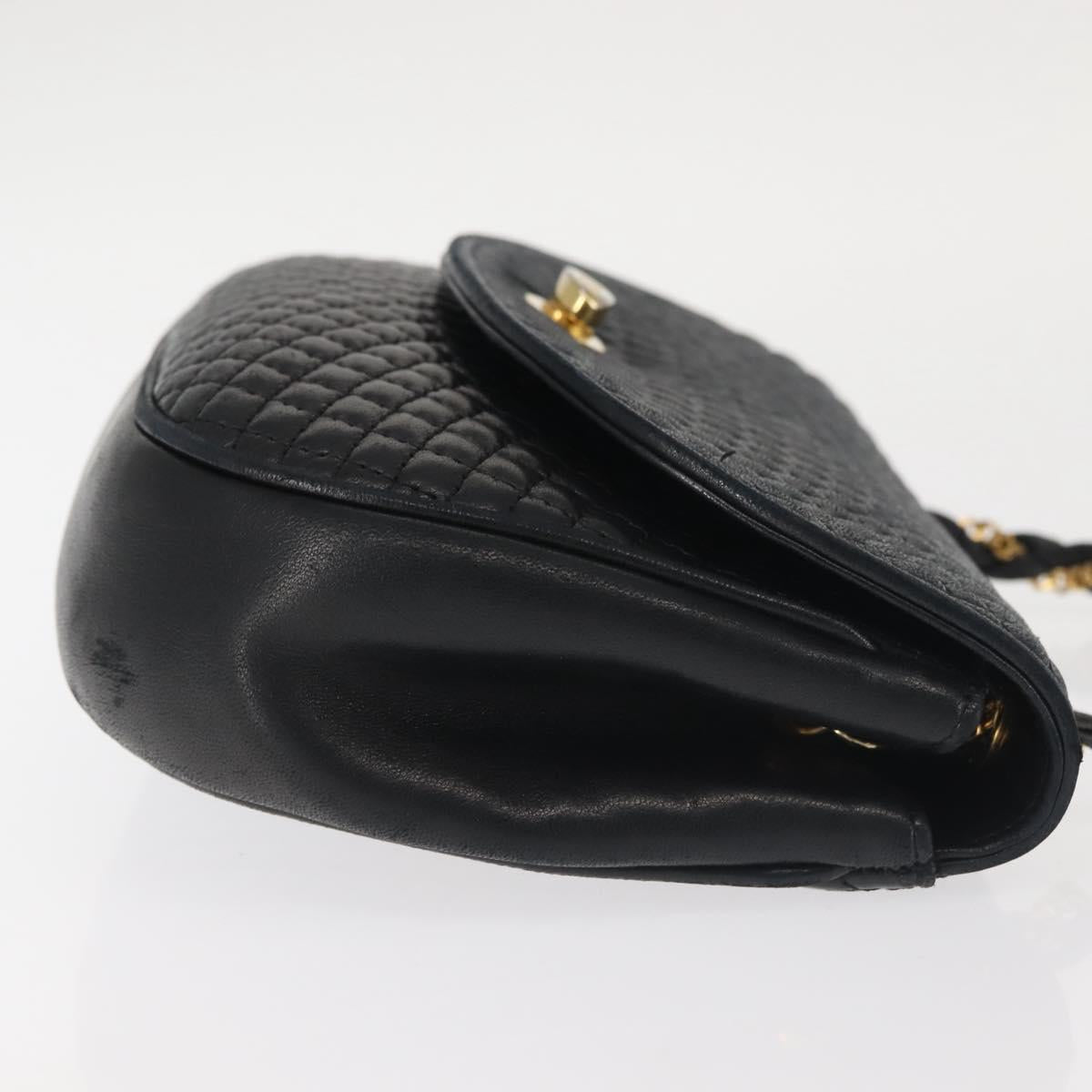 BALLY Chain Shoulder Bag Leather Black Gold Auth BA5751