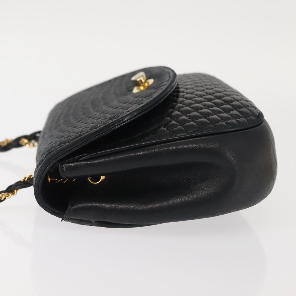 BALLY Chain Shoulder Bag Leather Black Gold Auth BA5751