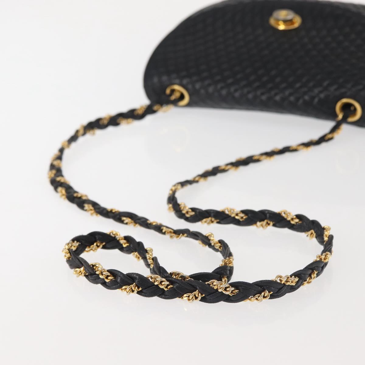 BALLY Chain Shoulder Bag Leather Black Gold Auth BA5751