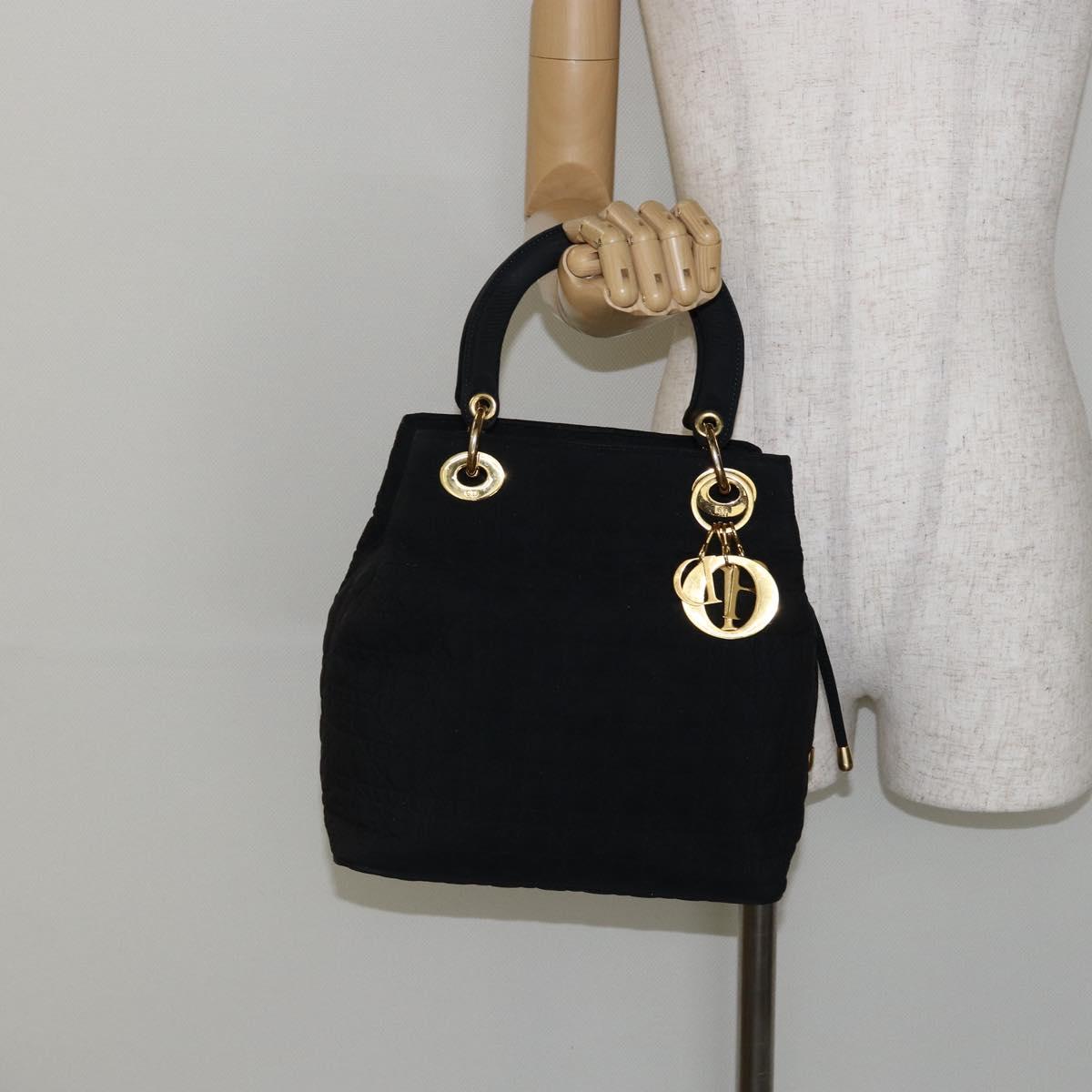 Christian Dior Lady Dior Canage Hand Bag Nylon Black Gold Auth BA5759
