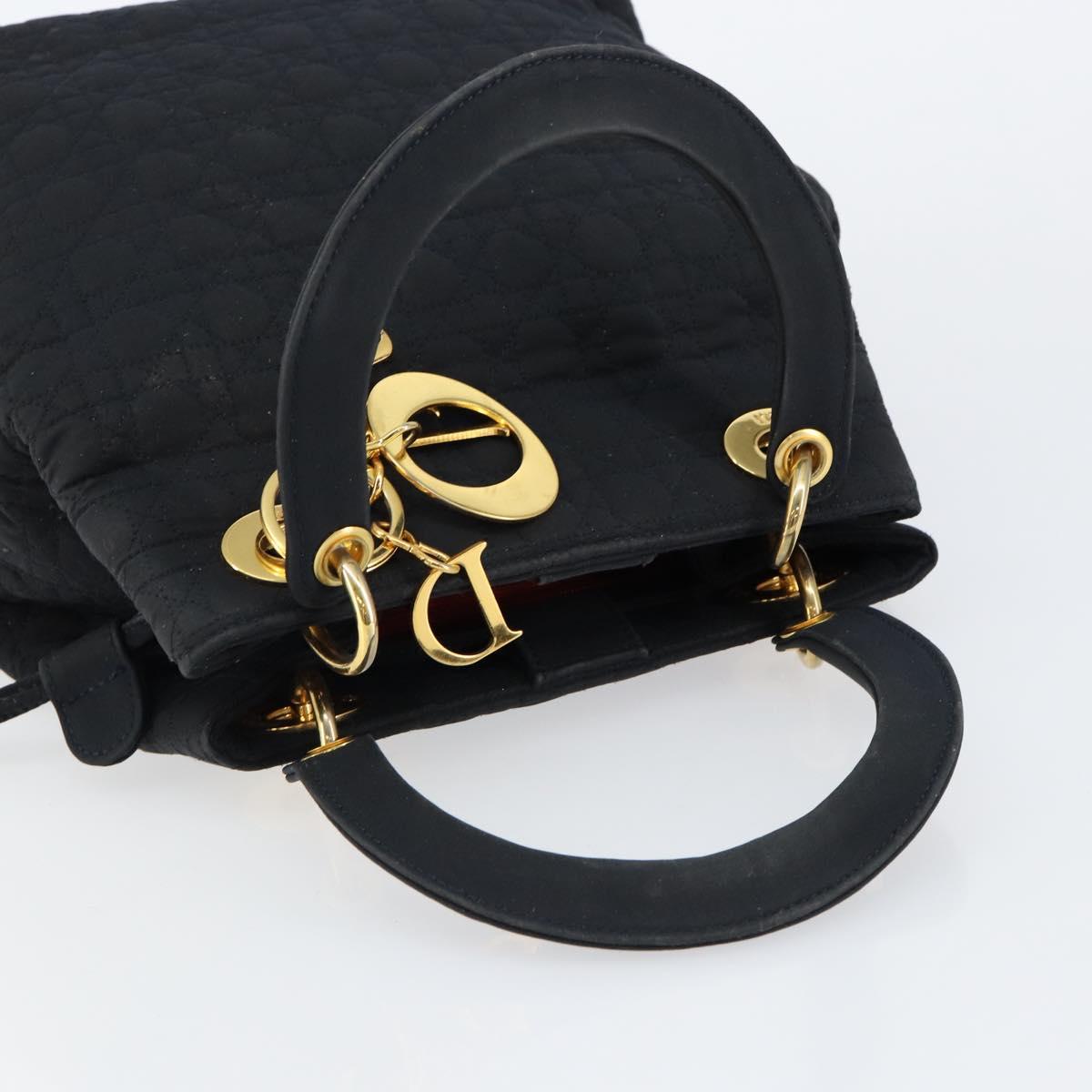 Christian Dior Lady Dior Canage Hand Bag Nylon Black Gold Auth BA5759