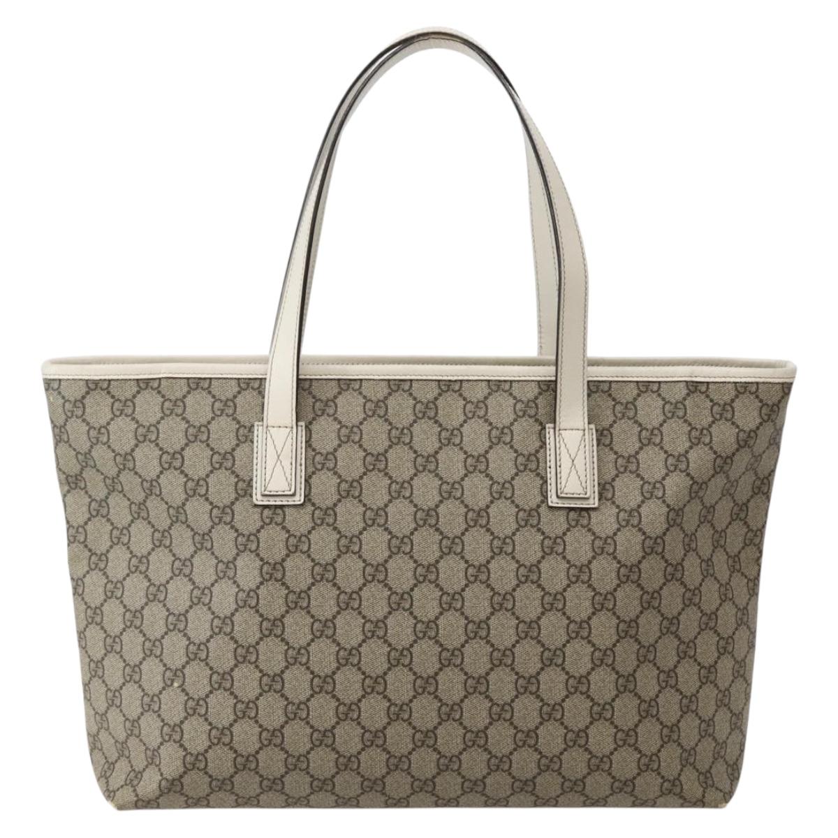 GUCCI GG Supreme Tote Bag PVC Beige Silver 211137 Auth BA5762