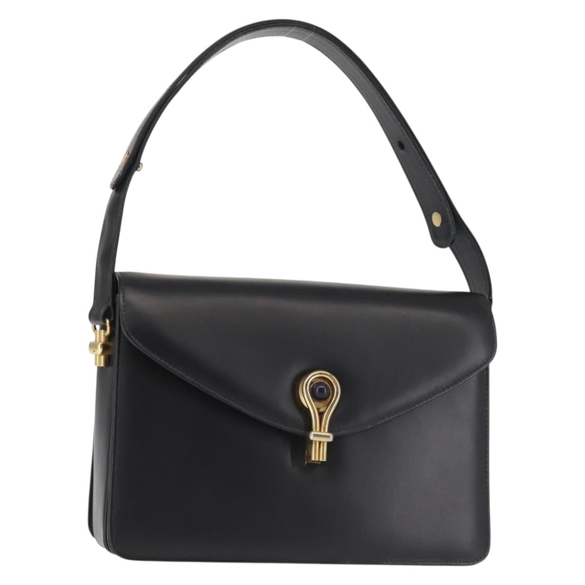 GUCCI Shoulder Bag Leather Black Gold Auth BA5763