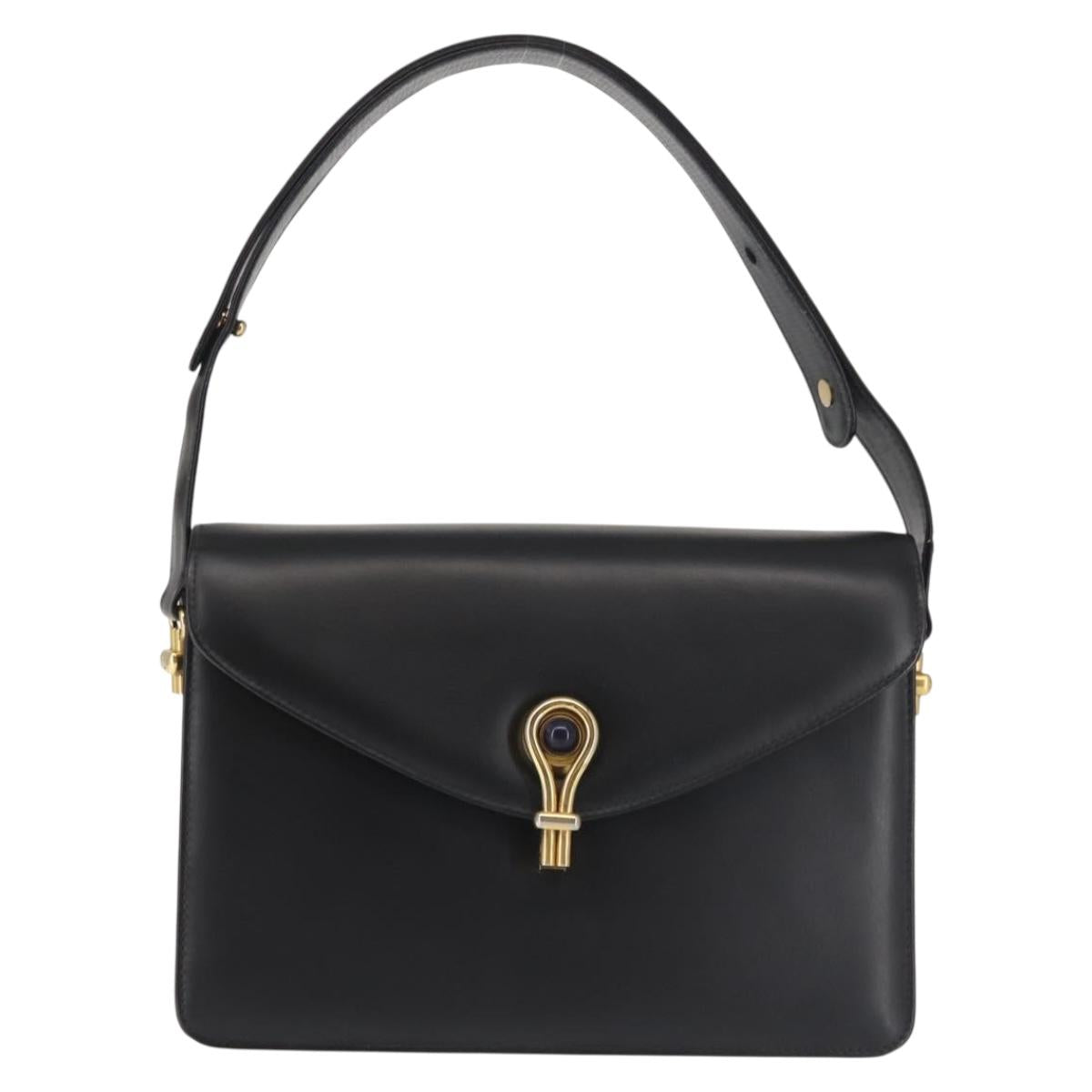 GUCCI Shoulder Bag Leather Black Gold Auth BA5763