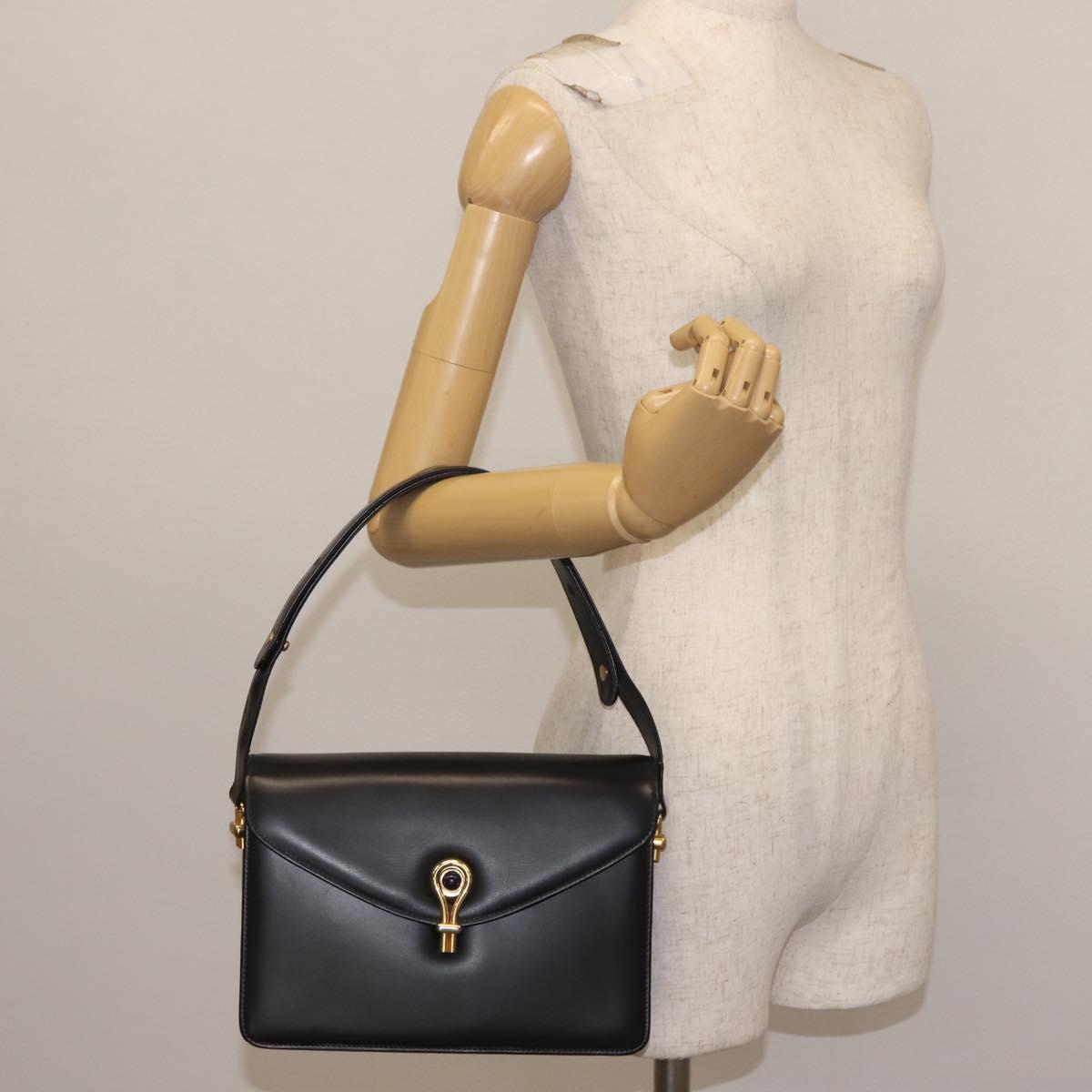 GUCCI Shoulder Bag Leather Black Gold Auth BA5763