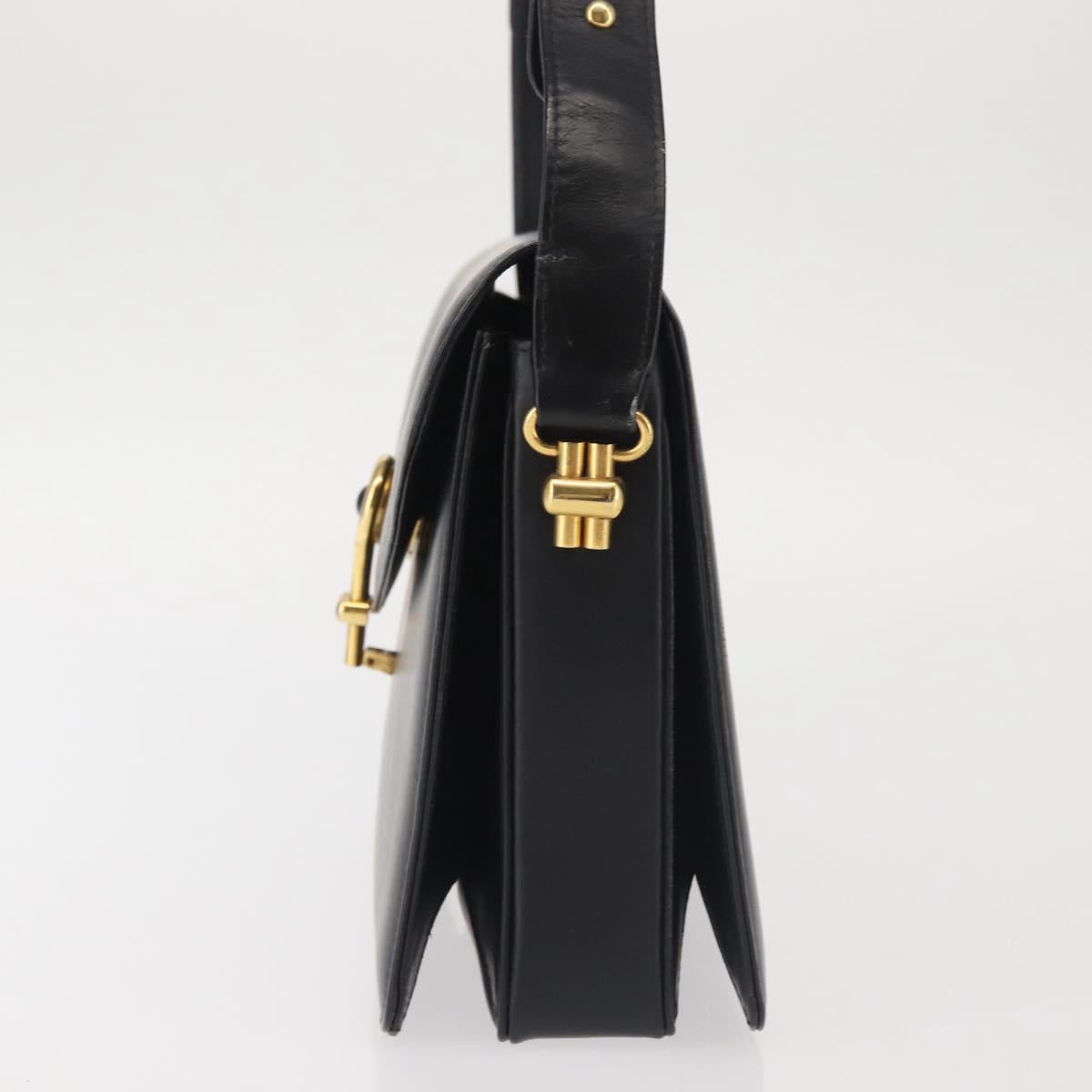 GUCCI Shoulder Bag Leather Black Gold Auth BA5763