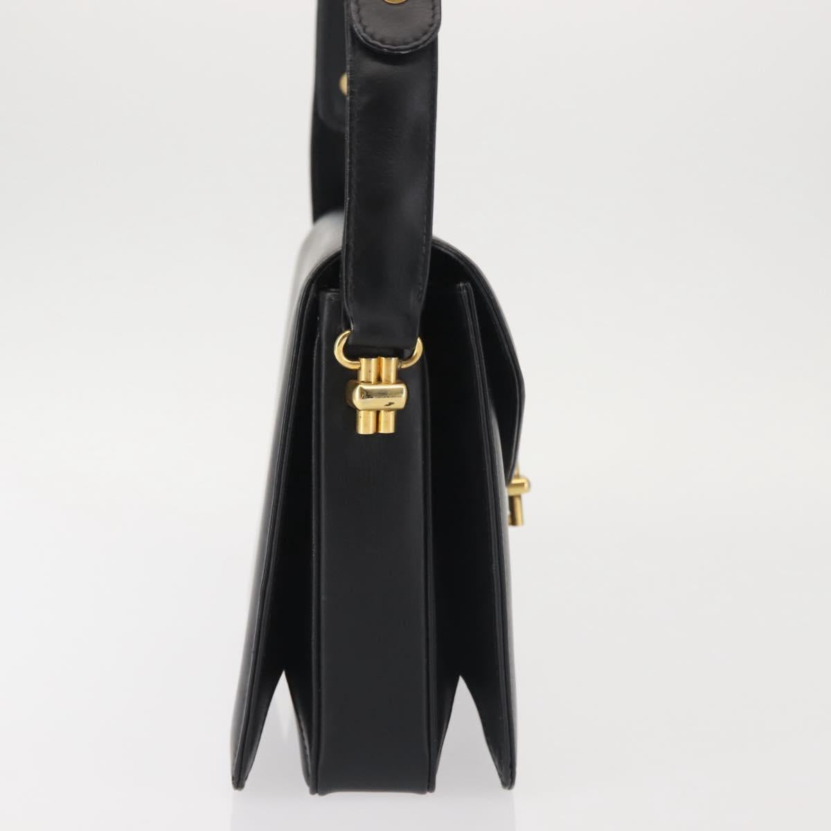 GUCCI Shoulder Bag Leather Black Gold Auth BA5763