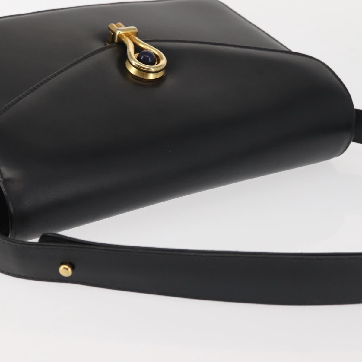 GUCCI Shoulder Bag Leather Black Gold Auth BA5763