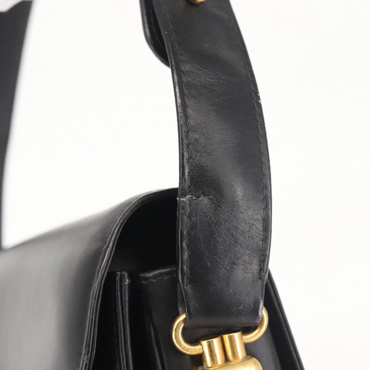 GUCCI Shoulder Bag Leather Black Gold Auth BA5763