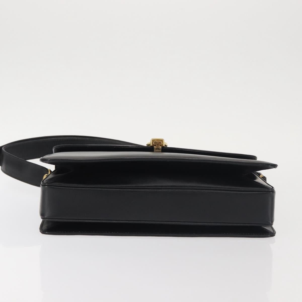 GUCCI Shoulder Bag Leather Black Gold Auth BA5763