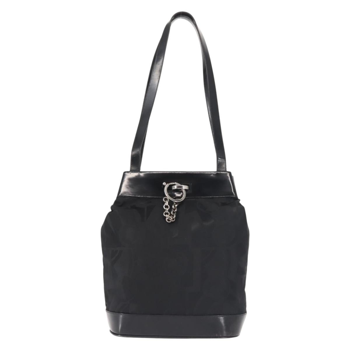 Salvatore Ferragamo Shoulder Bag Nylon Enamel Black Silver Auth BA5766