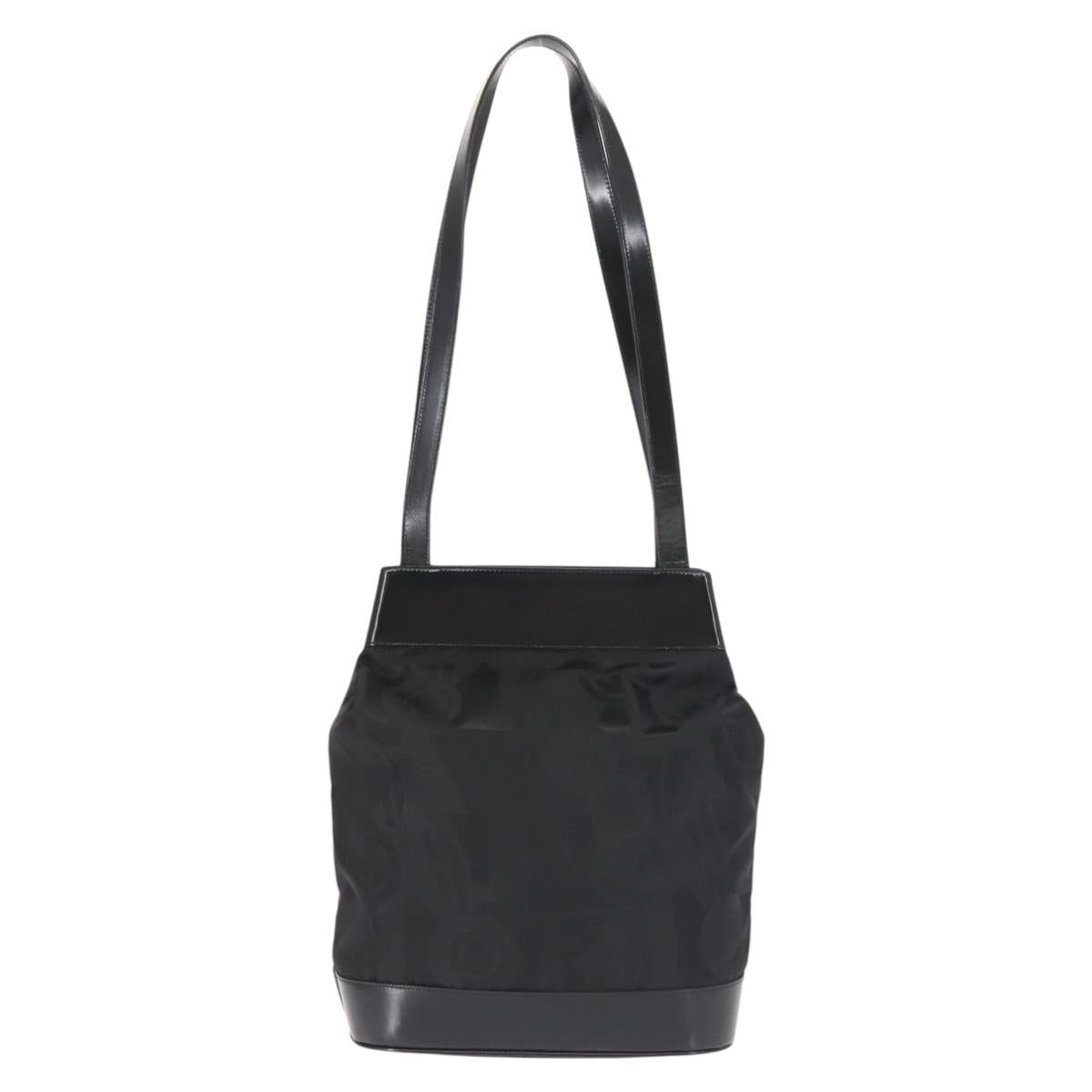 Salvatore Ferragamo Shoulder Bag Nylon Enamel Black Silver Auth BA5766