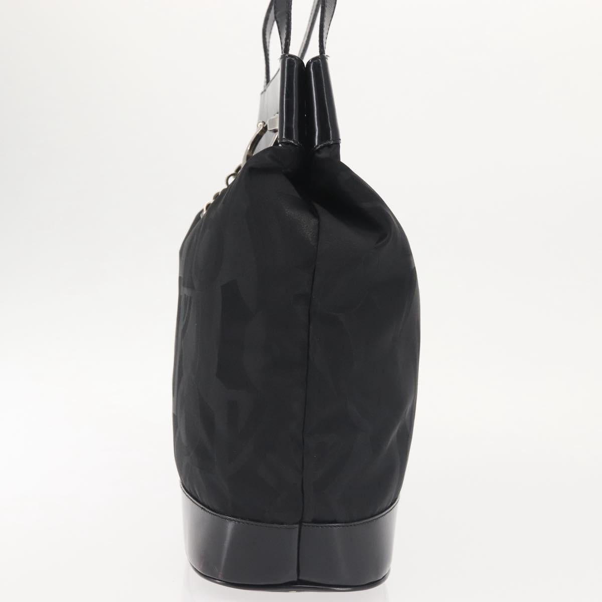 Salvatore Ferragamo Shoulder Bag Nylon Enamel Black Silver Auth BA5766