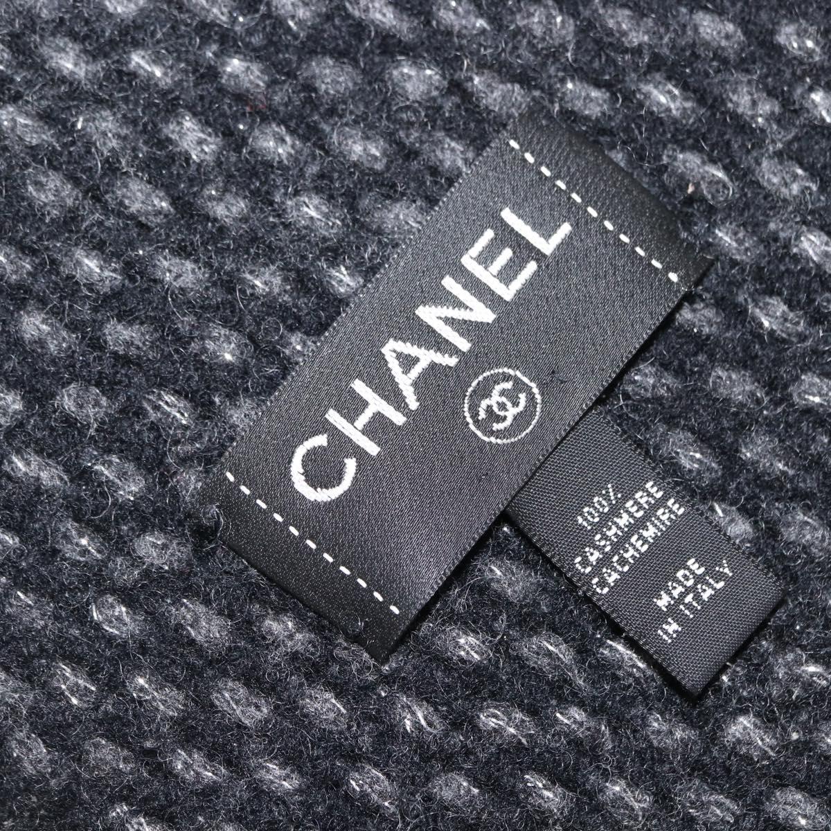 CHANEL Scarf Cashmere Black CC Auth BA5781