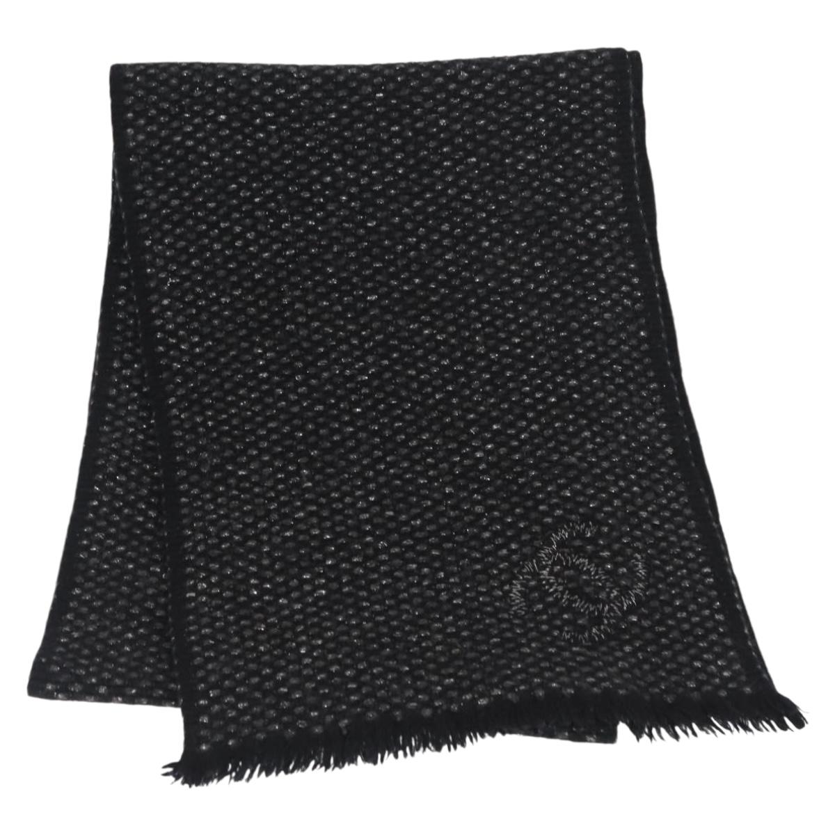 CHANEL Scarf Cashmere Black CC Auth BA5781