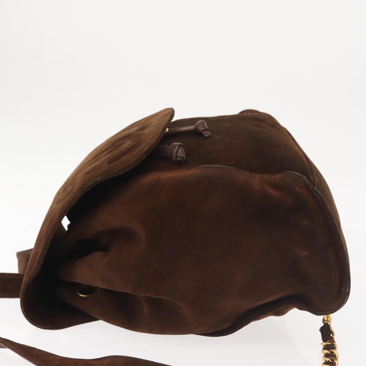 CHANEL Backpack Suede Brown Gold CC Auth BA5805