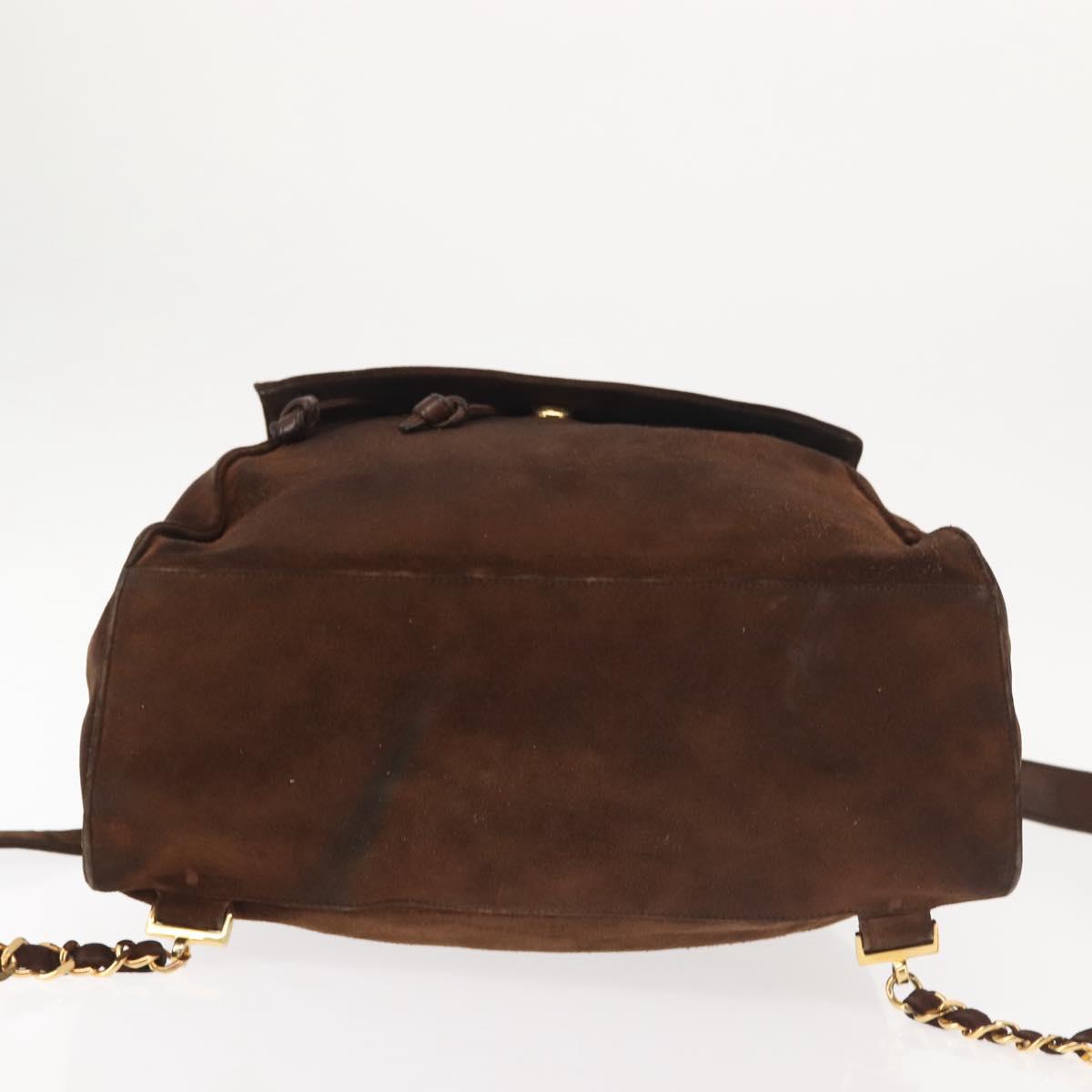 CHANEL Backpack Suede Brown Gold CC Auth BA5805