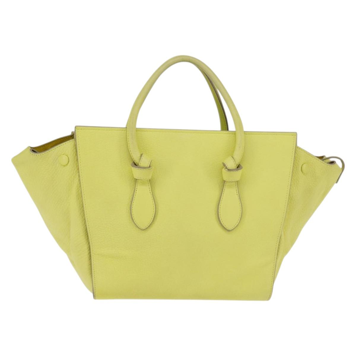 CELINE Thai Mini Hand Bag Leather Yellow Gold Auth BA5808