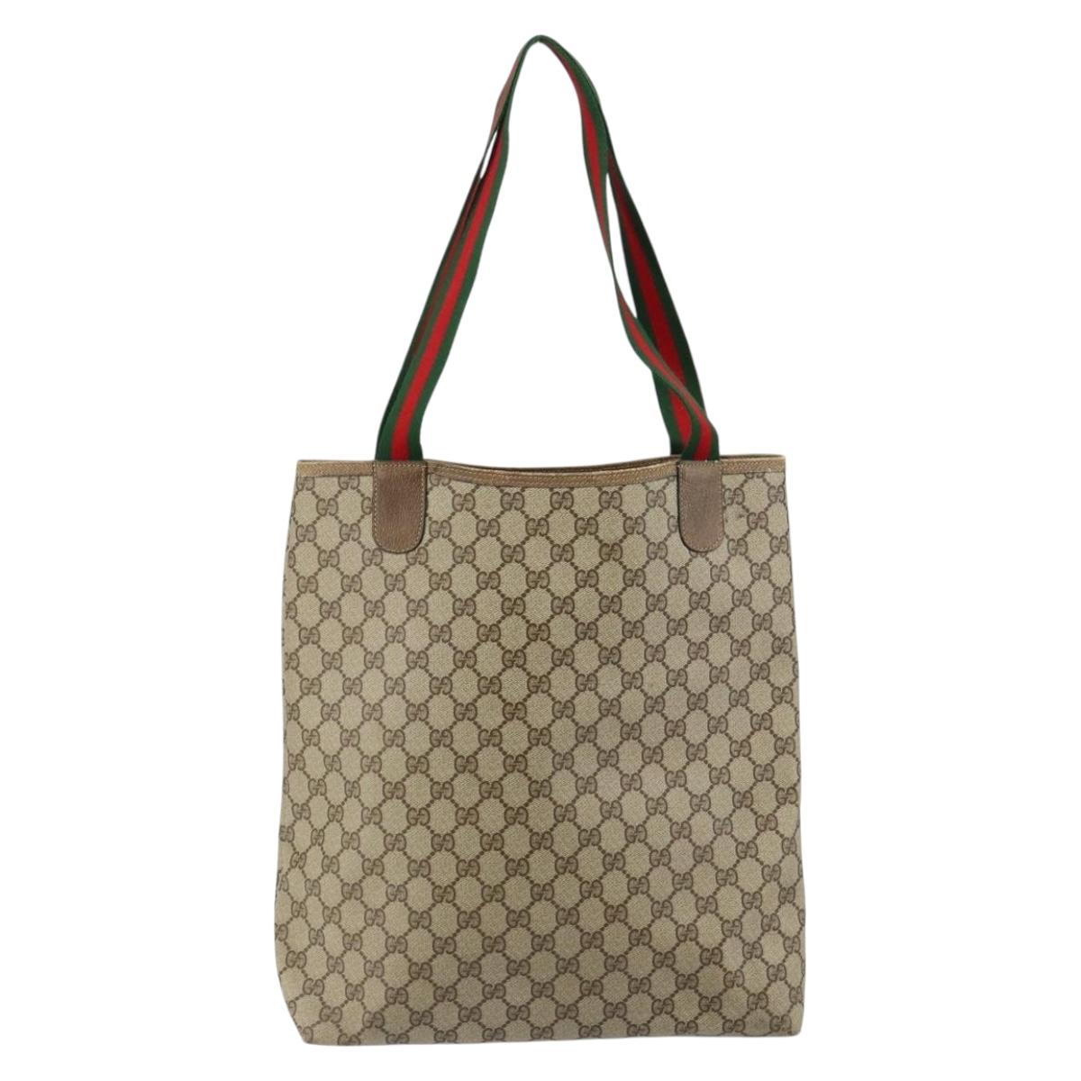 GUCCI GG Supreme Web Sherry Line Tote Bag PVC Beige 39 02 003 Auth BA5817