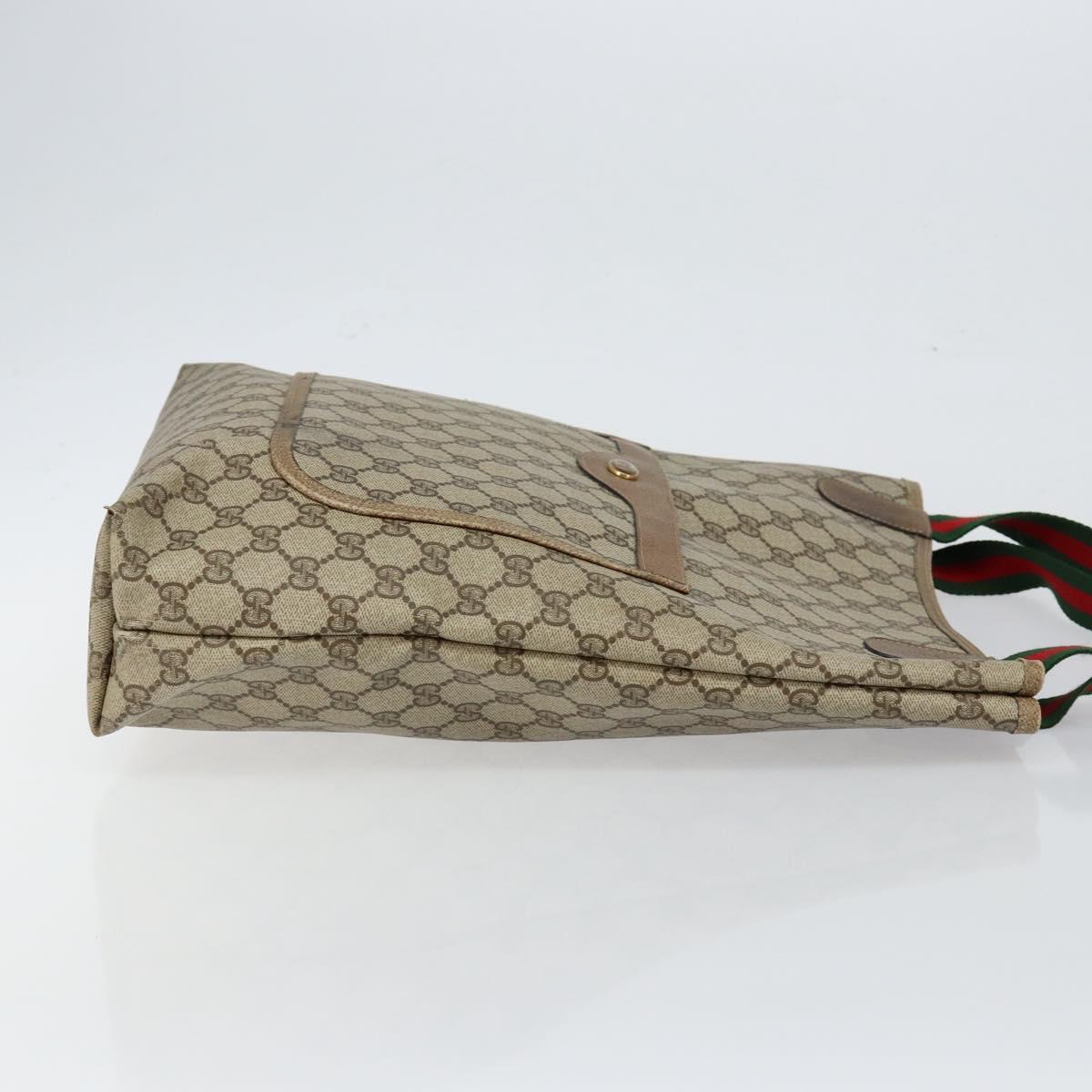 GUCCI GG Supreme Web Sherry Line Tote Bag PVC Beige 39 02 003 Auth BA5817