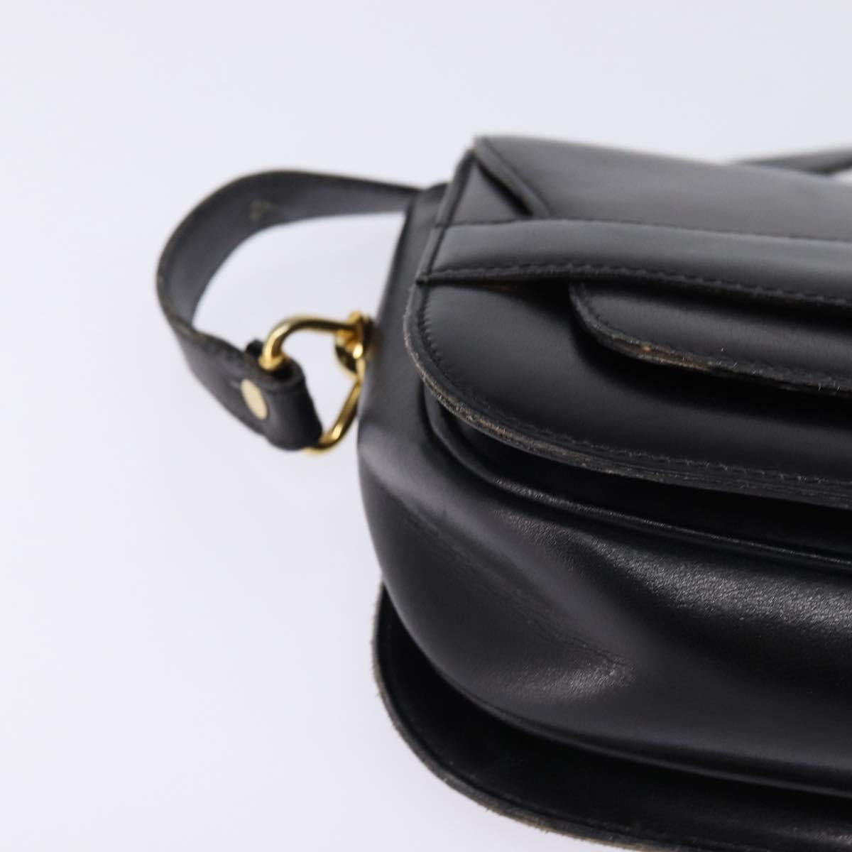 GUCCI Shoulder Bag Leather Black Gold Auth BA5818