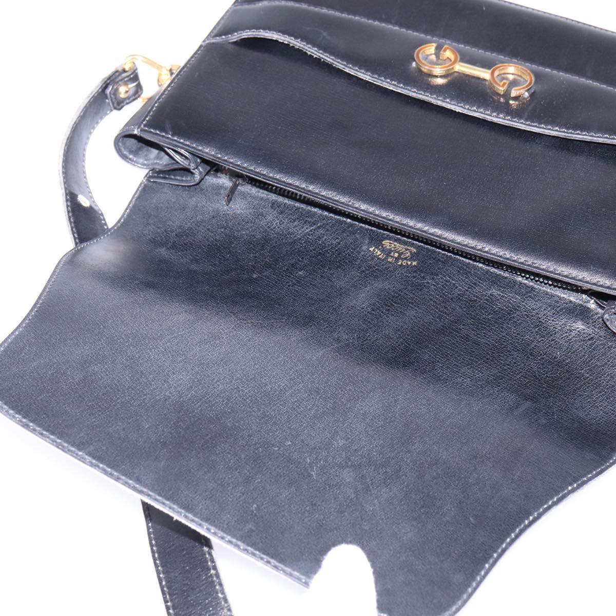 GUCCI Shoulder Bag Leather Black Gold Auth BA5818