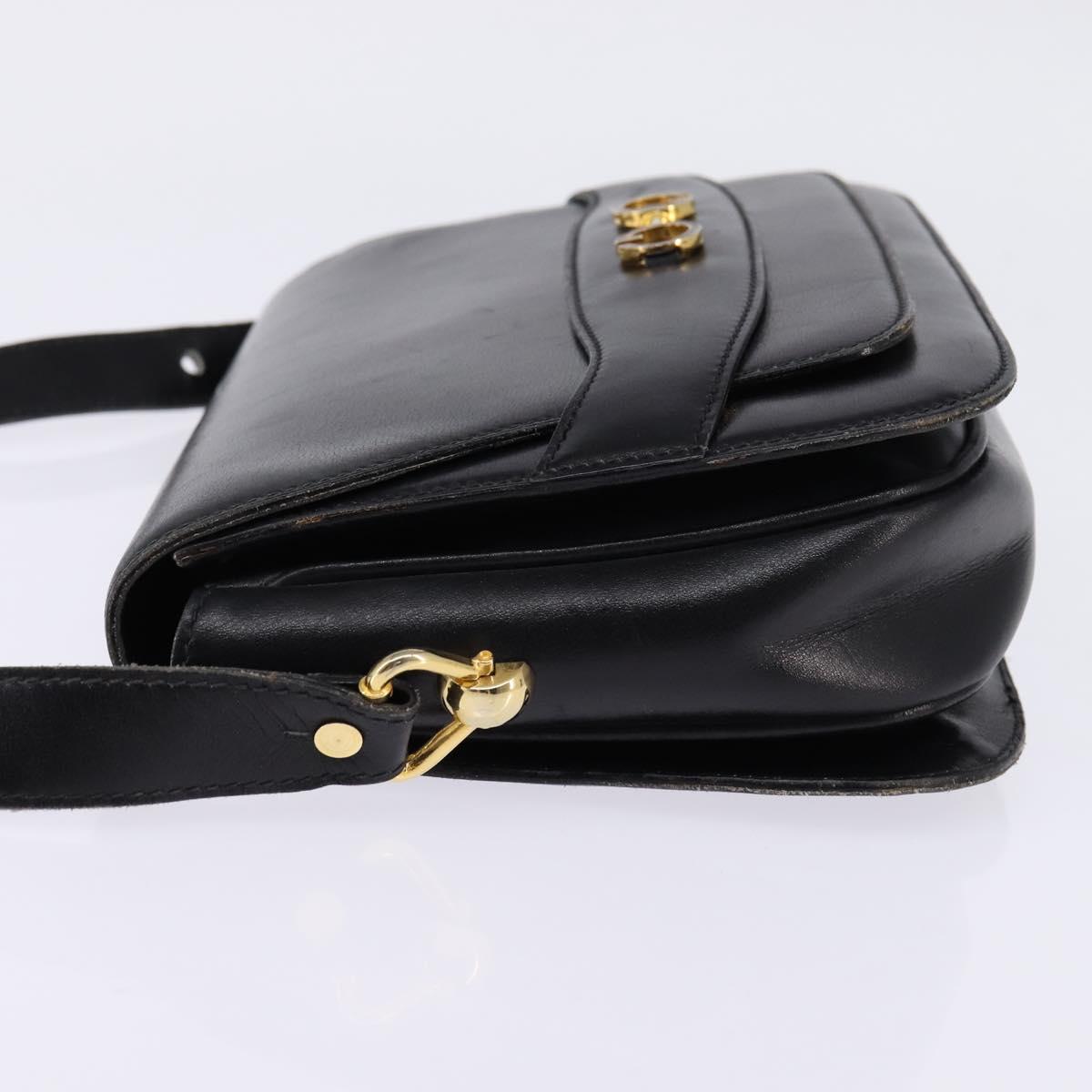 GUCCI Shoulder Bag Leather Black Gold Auth BA5818