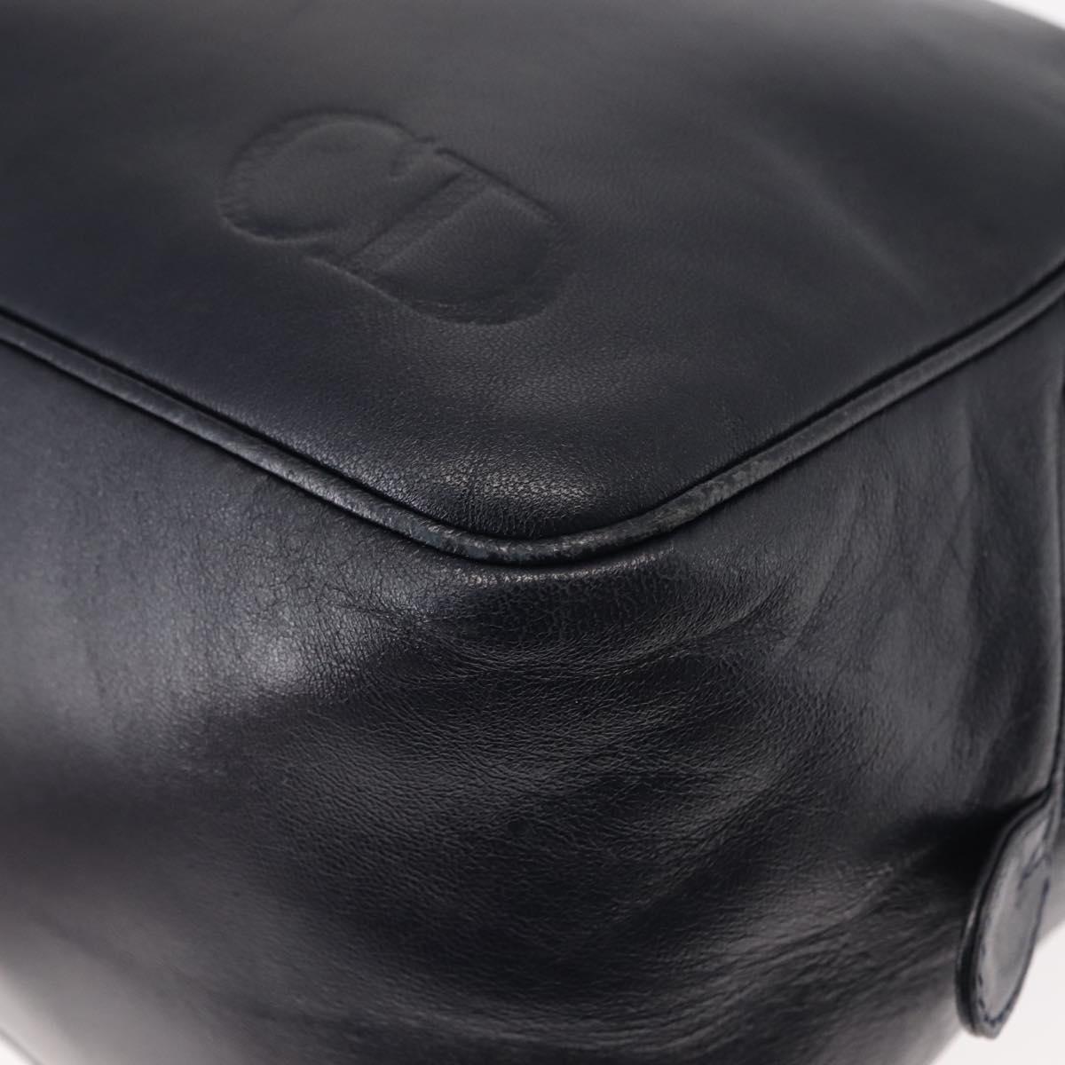 Christian Dior Hand Bag Leather Navy Gold Auth BA5820