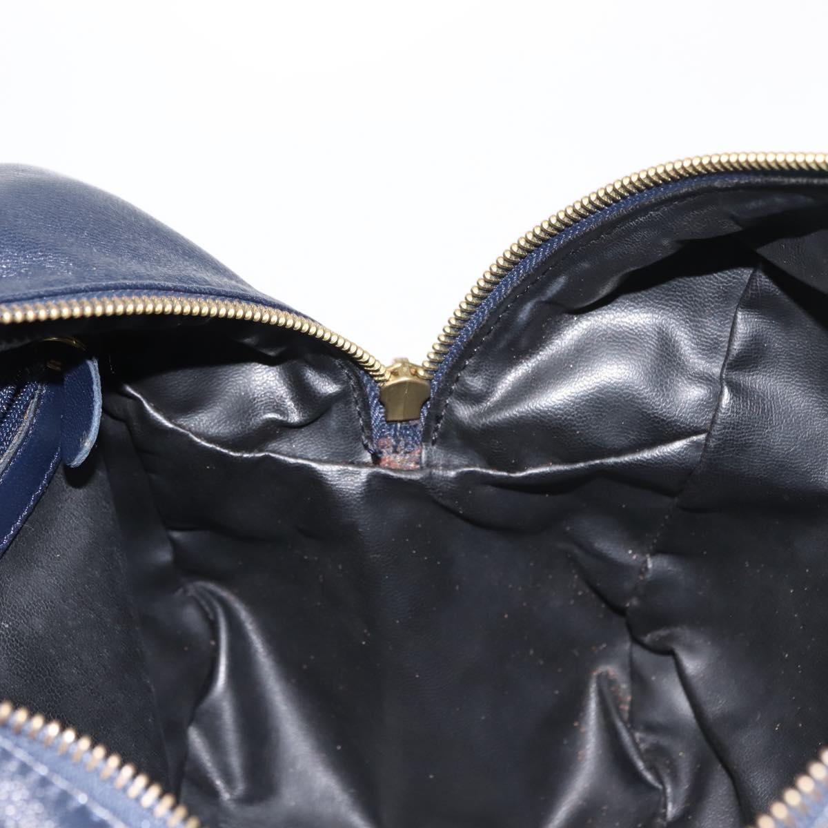 Christian Dior Hand Bag Leather Navy Gold Auth BA5820