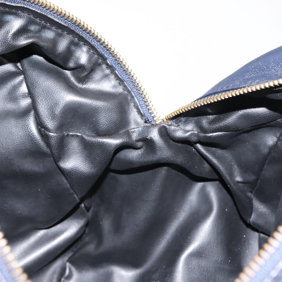 Christian Dior Hand Bag Leather Navy Gold Auth BA5820