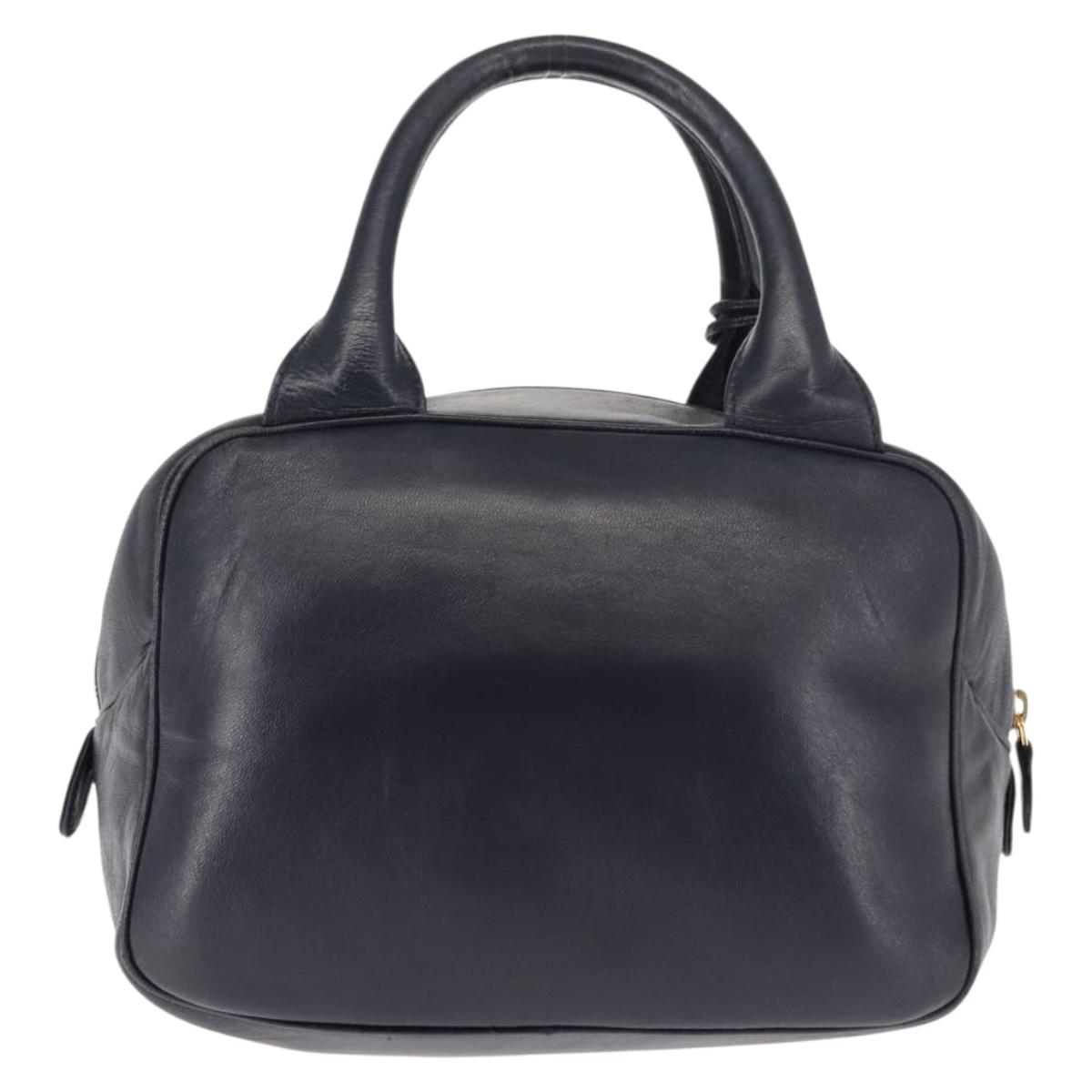 Christian Dior Hand Bag Leather Navy Gold Auth BA5820