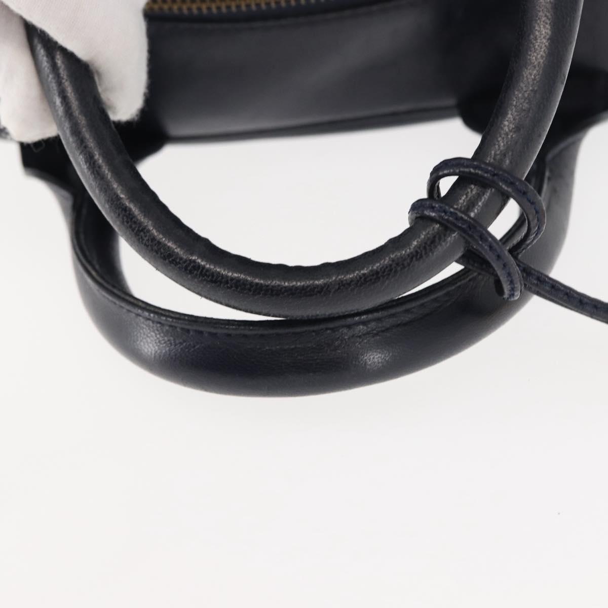 Christian Dior Hand Bag Leather Navy Gold Auth BA5820