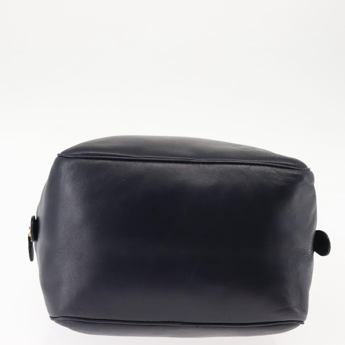 Christian Dior Hand Bag Leather Navy Gold Auth BA5820