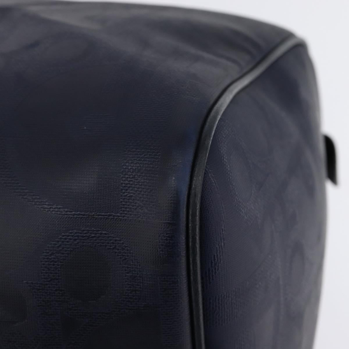 Christian Dior Trotter Canvas Boston Bag Navy Gold Auth BA5821