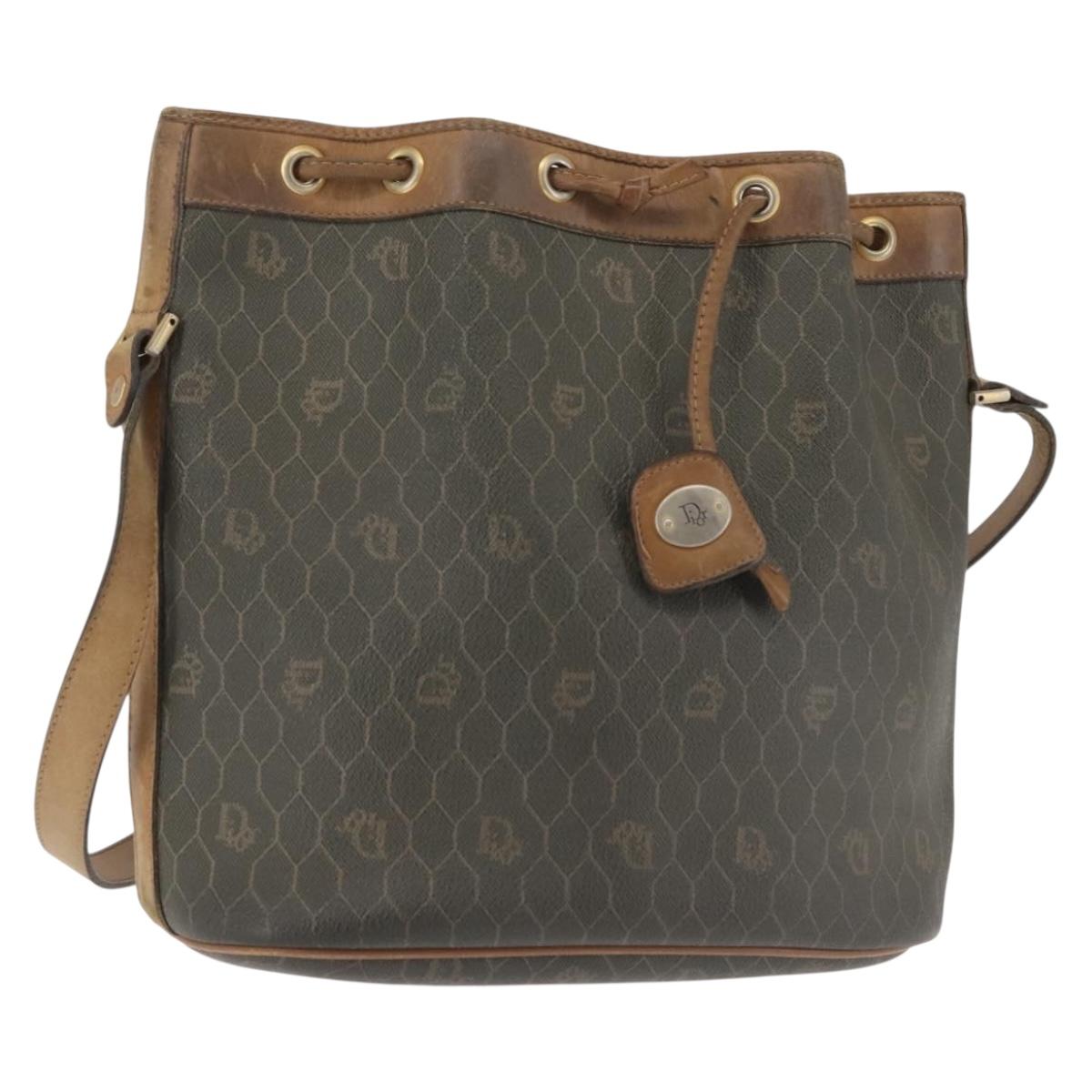 Christian Dior Honeycomb Canvas Shoulder Bag PVC Black Gold Auth BA5823