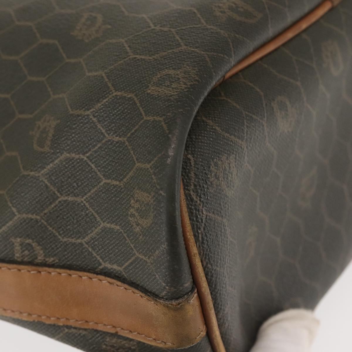 Christian Dior Honeycomb Canvas Shoulder Bag PVC Black Gold Auth BA5823