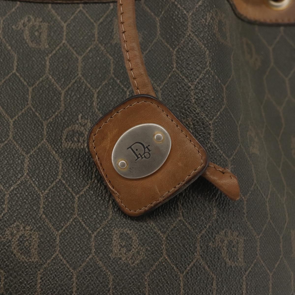 Christian Dior Honeycomb Canvas Shoulder Bag PVC Black Gold Auth BA5823