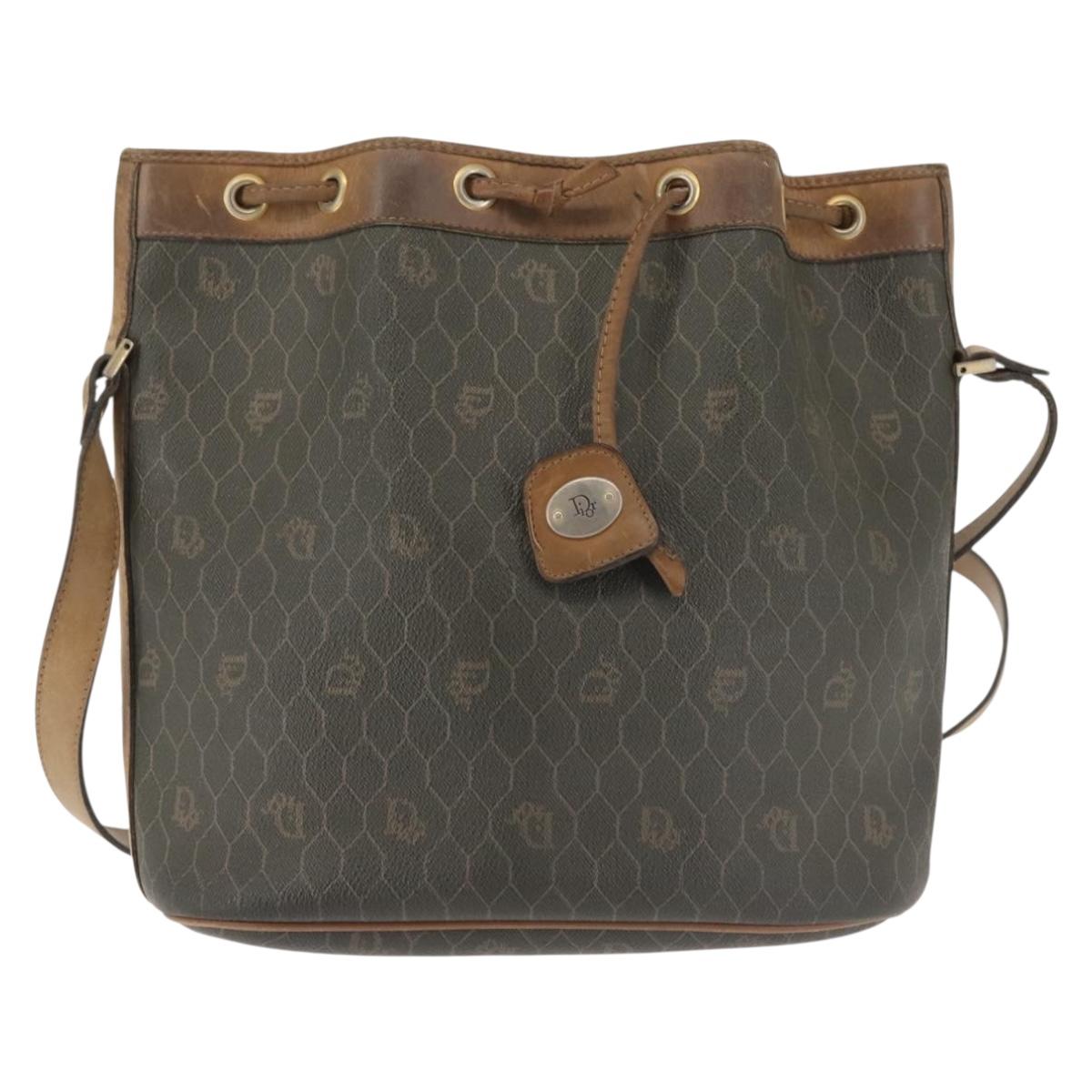 Christian Dior Honeycomb Canvas Shoulder Bag PVC Black Gold Auth BA5823