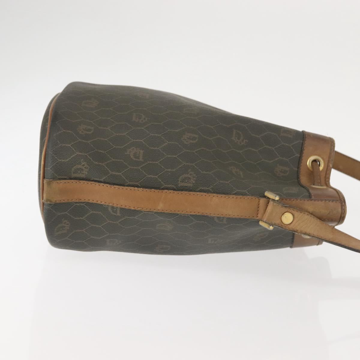 Christian Dior Honeycomb Canvas Shoulder Bag PVC Black Gold Auth BA5823