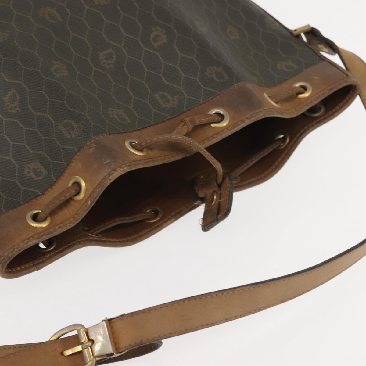 Christian Dior Honeycomb Canvas Shoulder Bag PVC Black Gold Auth BA5823