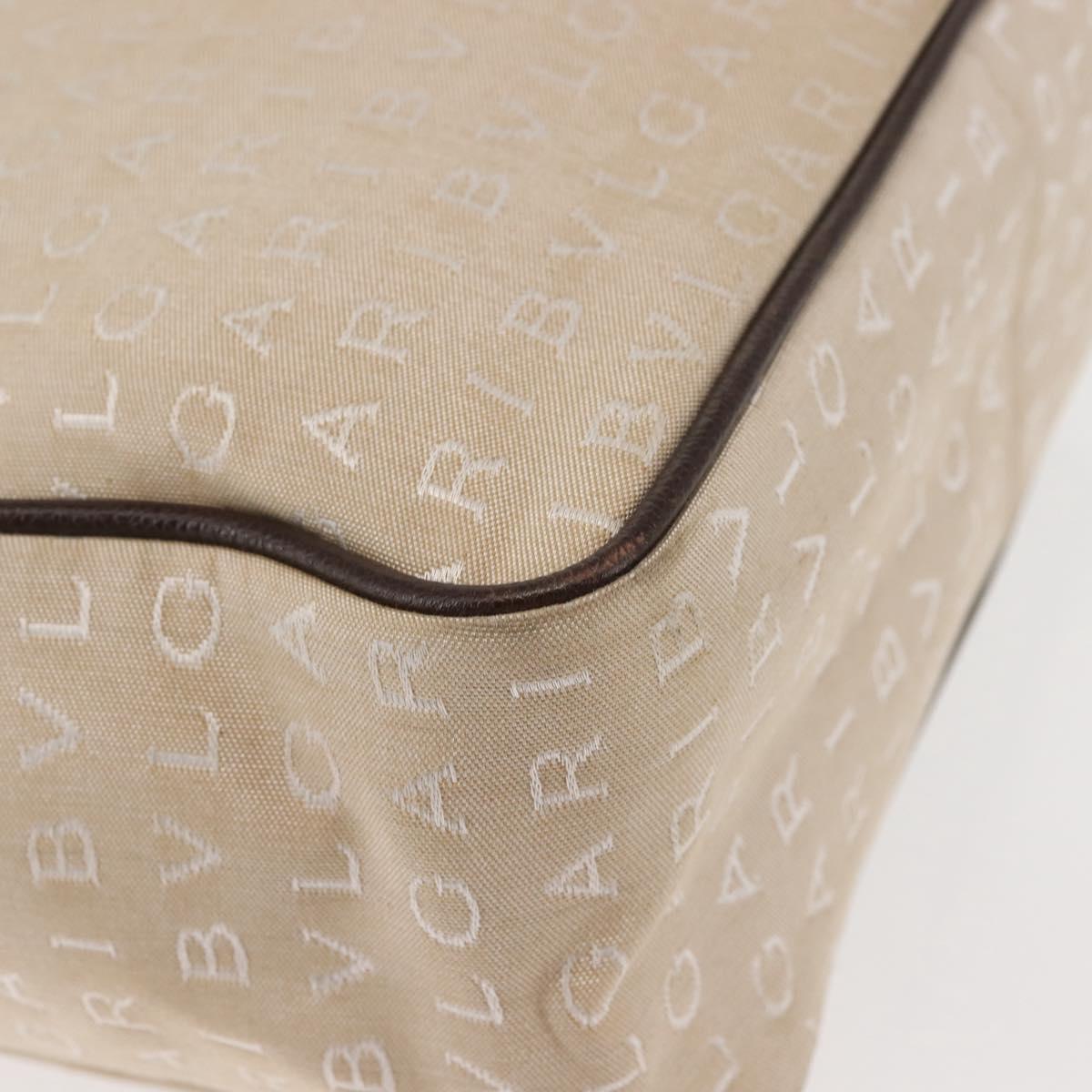 BVLGARI Logo Mania Tote Bag Canvas Beige Silver Auth BA5834