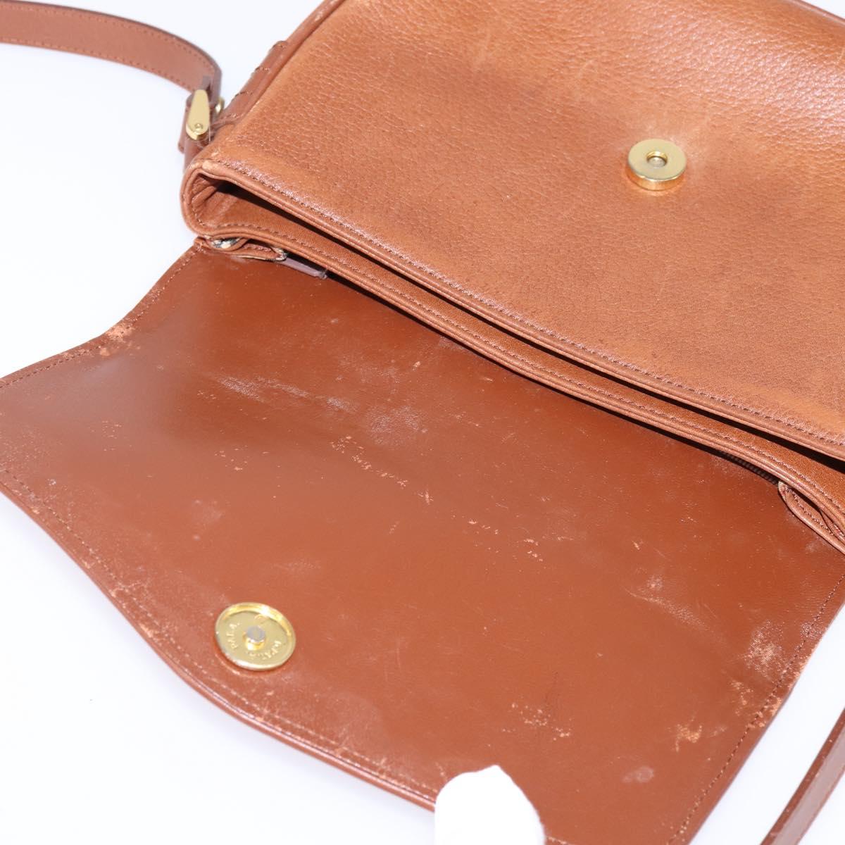 Burberrys Shoulder Bag Leather Brown Gold Auth BA5835