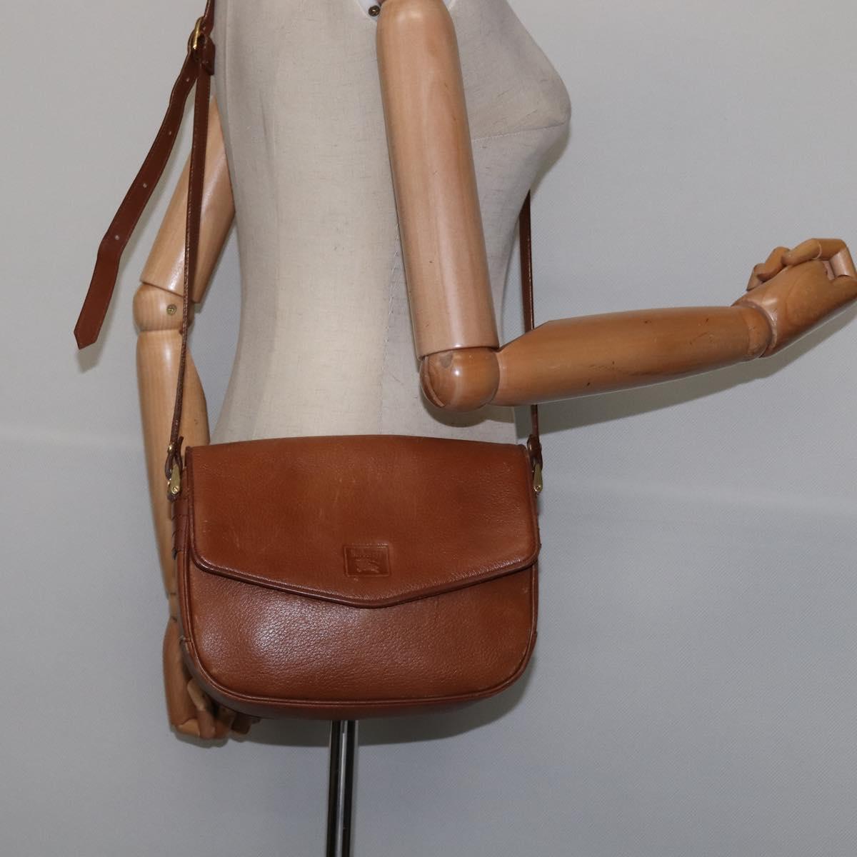 Burberrys Shoulder Bag Leather Brown Gold Auth BA5835