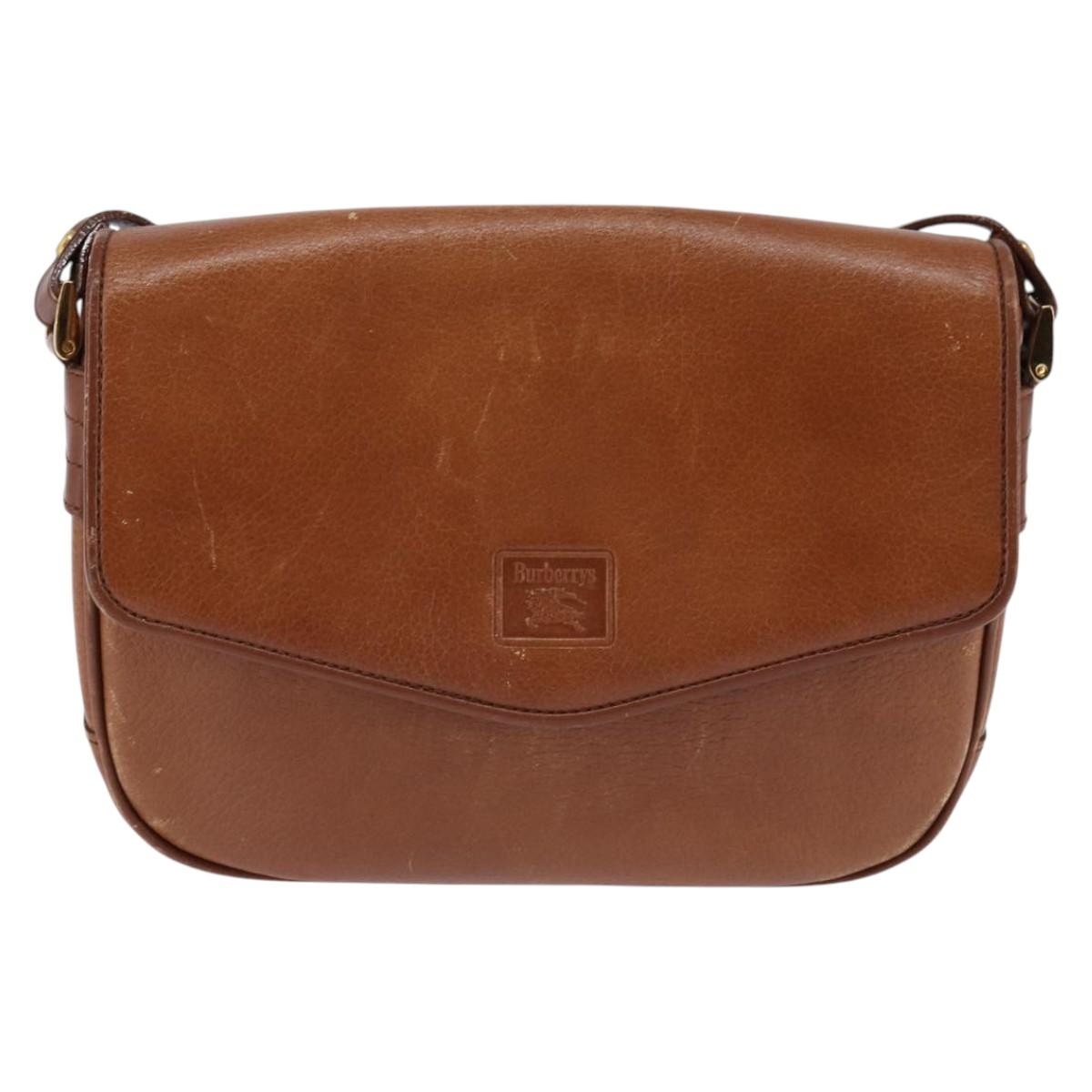 Burberrys Shoulder Bag Leather Brown Gold Auth BA5835