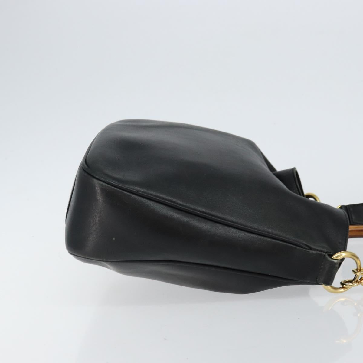 GUCCI Bamboo Hand Bag Leather 2way Black Gold 001 1638 Auth BA5841