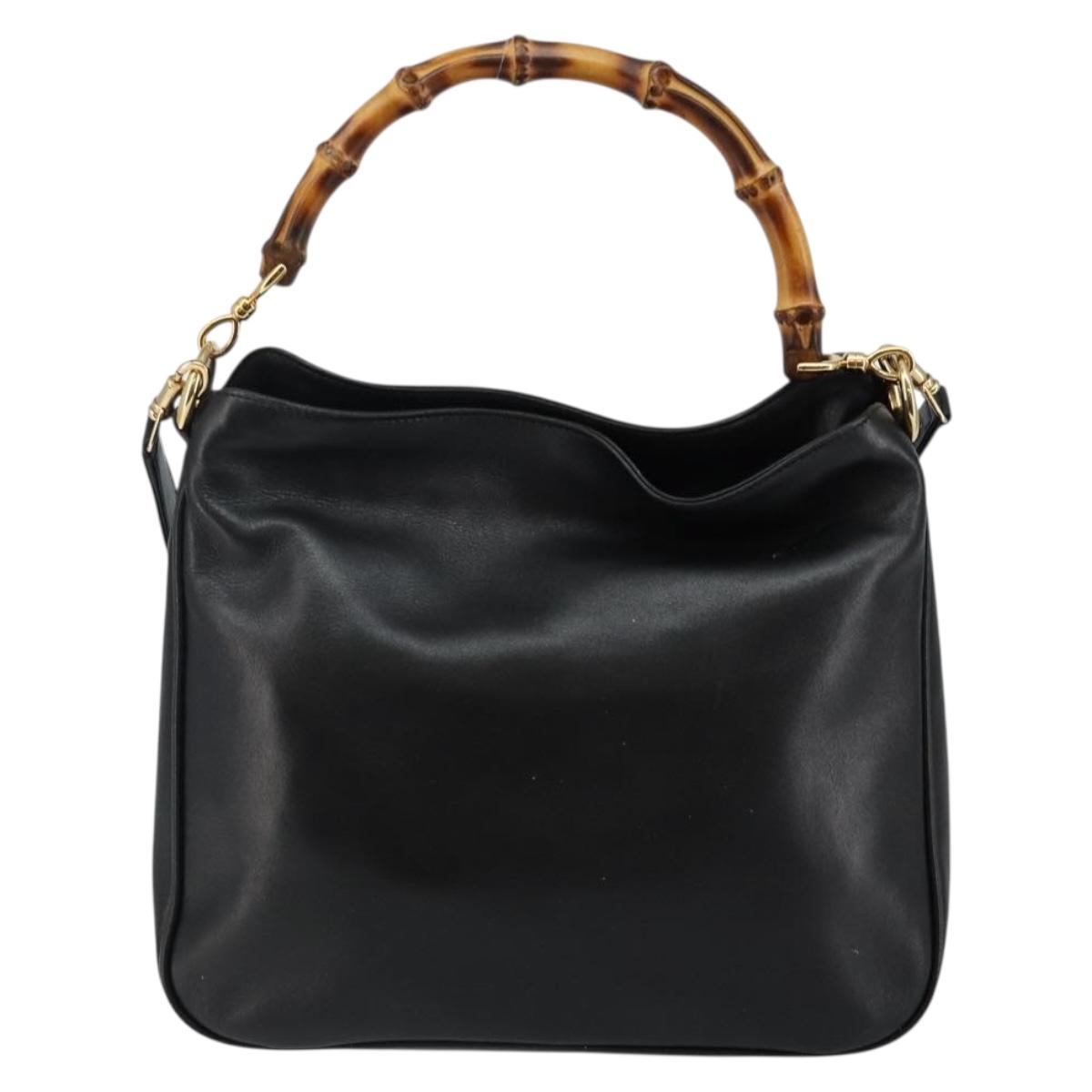 GUCCI Bamboo Hand Bag Leather 2way Black Gold 001 1638 Auth BA5842