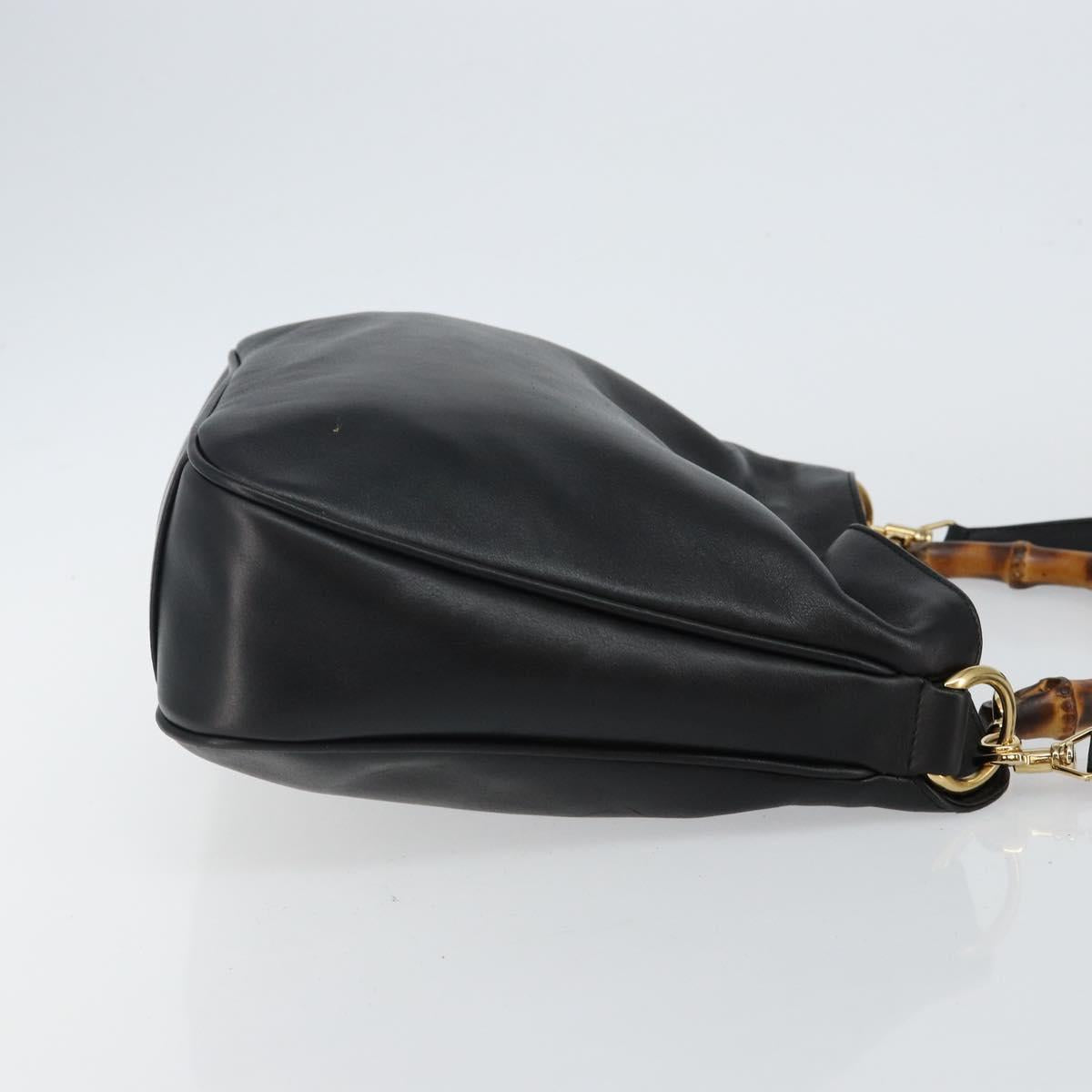 GUCCI Bamboo Hand Bag Leather 2way Black Gold 001 1638 Auth BA5842